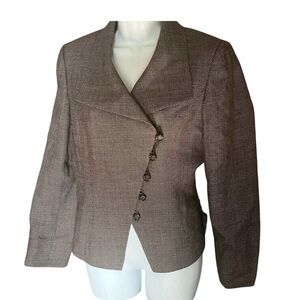Tahari Arthur S. Levine Brown Wool Blazer Women’s Asymmetrical Buttons Lined